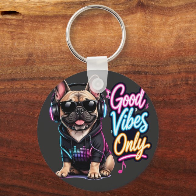 Porte-clés Conception de Bouledogue Français Good Vibes Only (Recto)