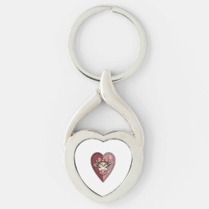 Porte-clés Conception de broderie vintage de fil de coeur de