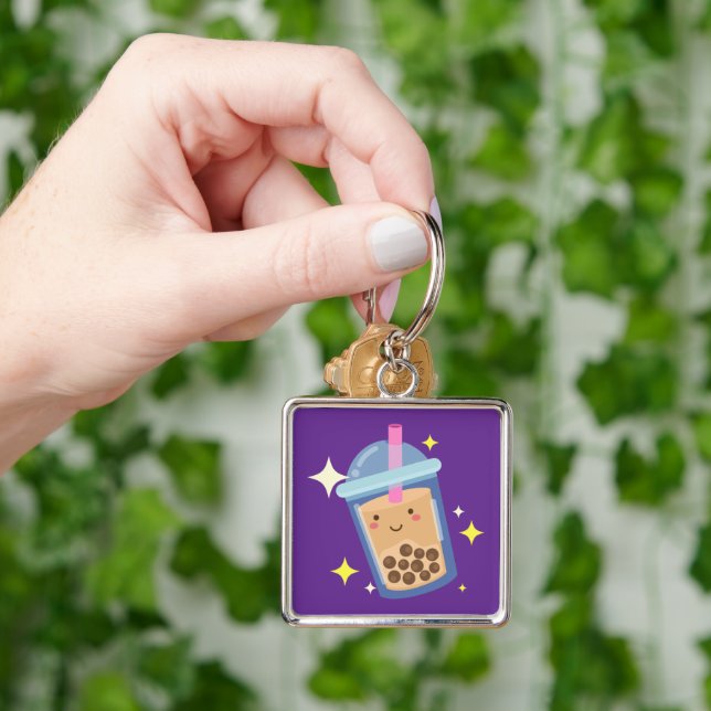 Porte-clés Conception de Bubble Tea Mignon et Joyeux  (main)