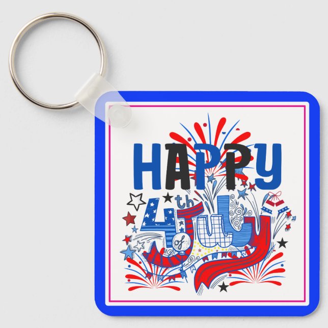 Porte-clés Conception de célébration patriotique du 4 juillet (Recto)