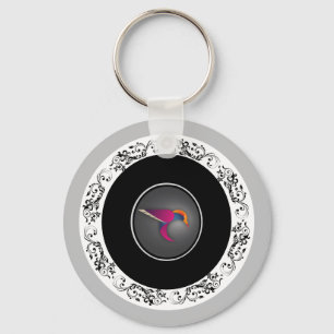 Porte-clés Conception de cercle ornemental de colibri pourpre