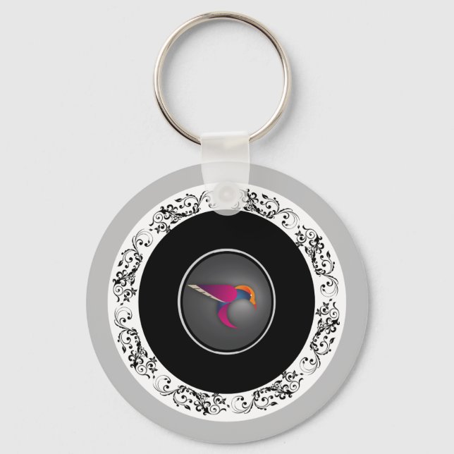 Porte-clés Conception de cercle ornemental de colibri pourpre (Recto)