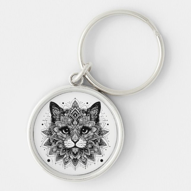 Porte-clés Conception de chat à motif mandala (Devant)
