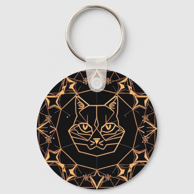 Porte-clés Conception de chat géométrique avec lignes dorées (Recto)
