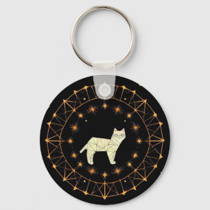 Porte-clés Conception de chat géométrique entourée d'étoiles