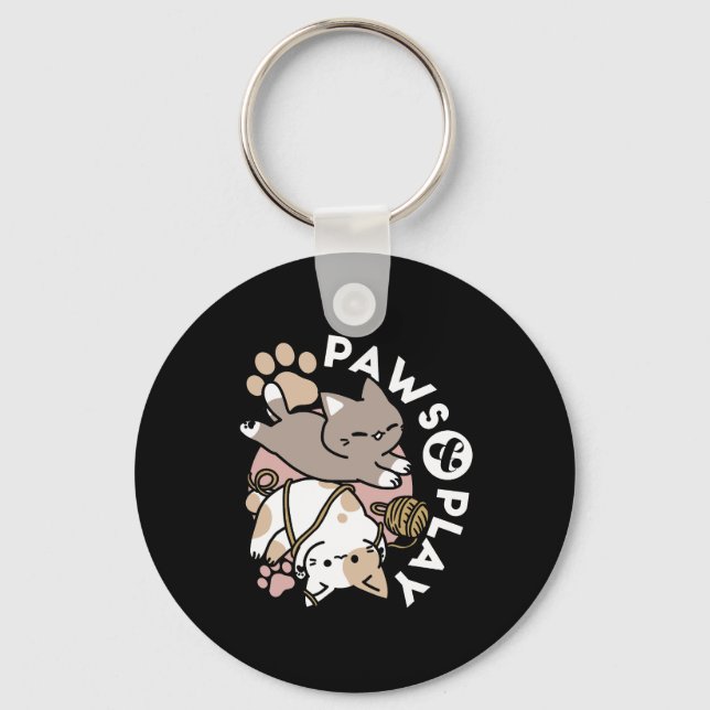 Porte-clés Conception de chats mignons et joueurs – Art de pa (Recto)