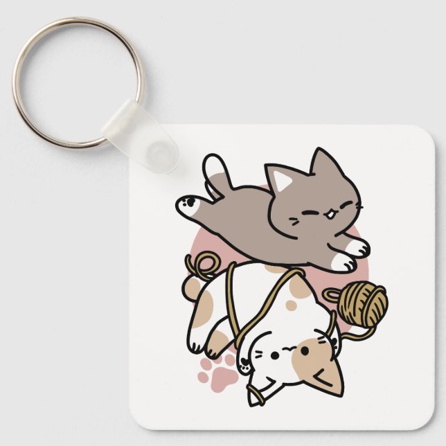 Porte-clés Conception de chats mignons et joueurs – Art de pa (Recto)