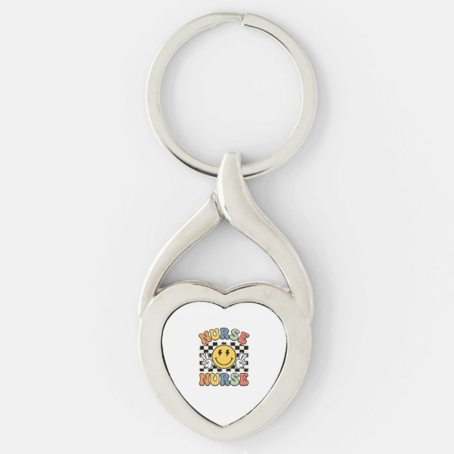 Porte-clés Conception de chemise à carreaux smiley d'infirmiè (Devant)
