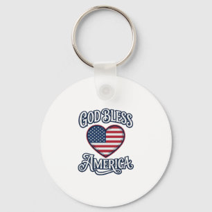 Porte-clés Conception de chemise à cœur patriotique Dieu béni