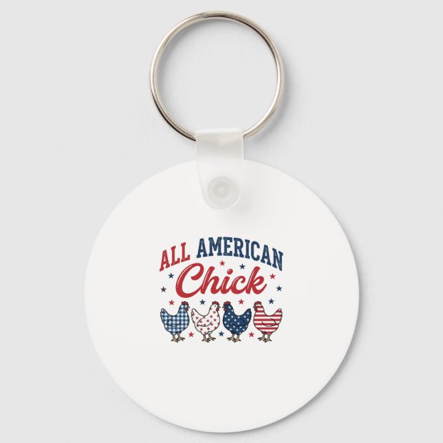 Porte-clés Conception de chemise de poulet patriotique améric (Recto)