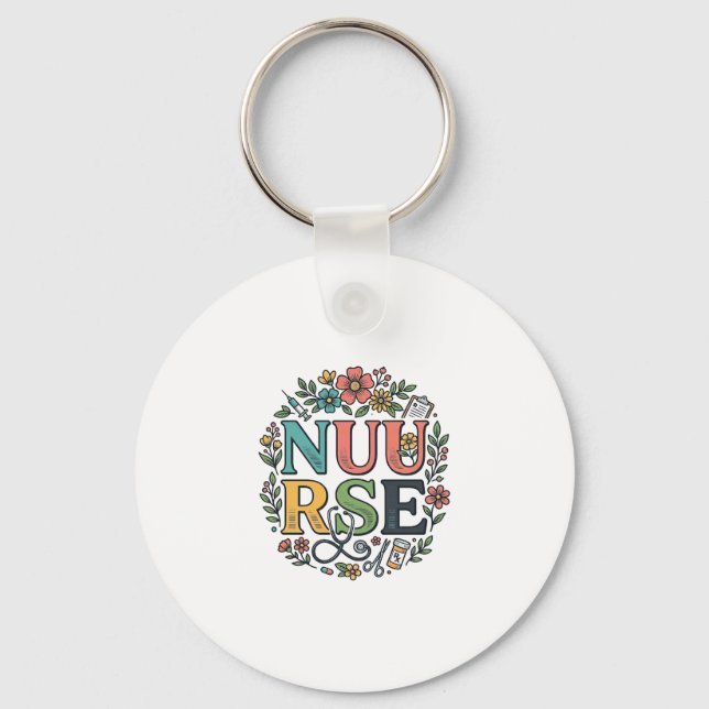 Porte-clés Conception de chemise d'infirmière florale Art méd (Recto)