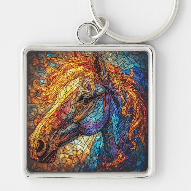 Porte-clés Conception de cheval en vitrail (Devant)