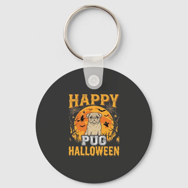 Porte-clés Conception de chien effrayant Halloween Pug heureu (Recto)