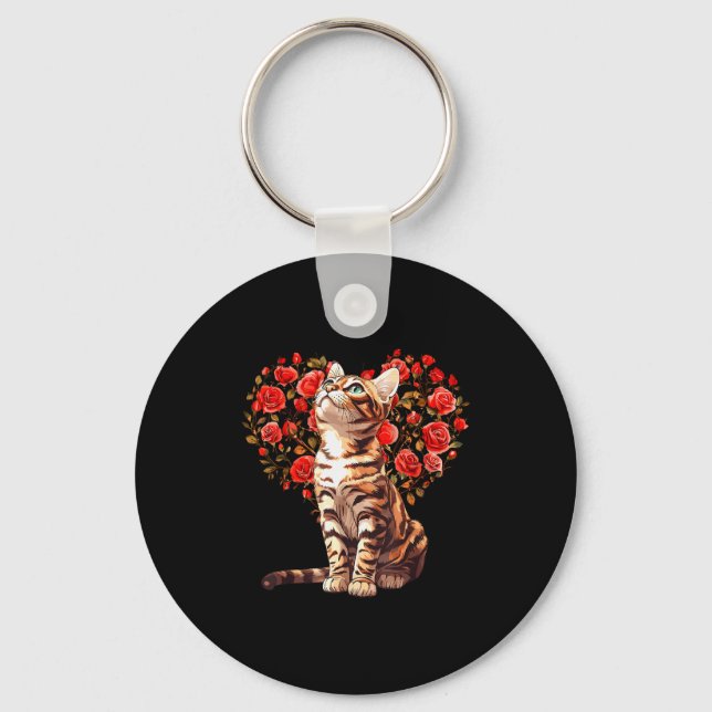 Porte-clés Conception de cœur floral pour chat Bengal pour la (Recto)