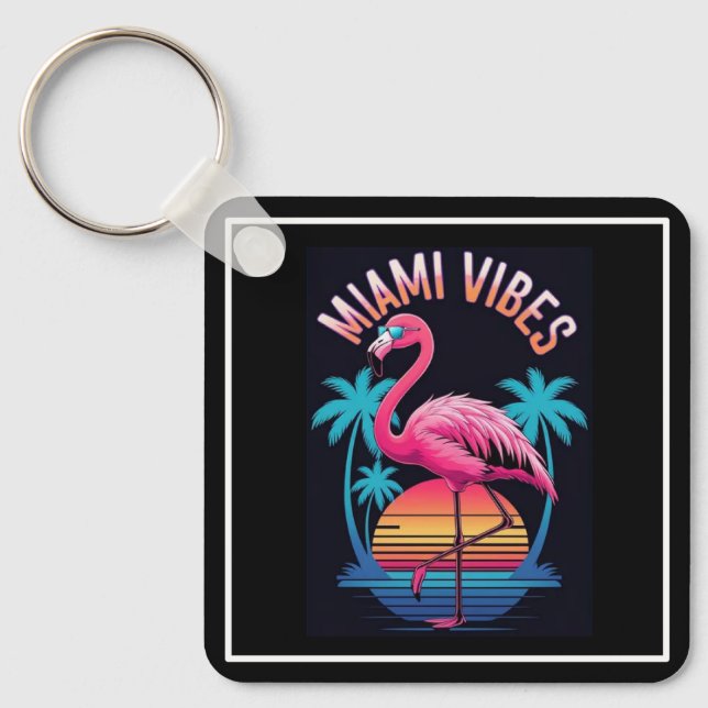 Porte-clés Conception de flamant rose d'été Miami Vibes-63454 (Recto)