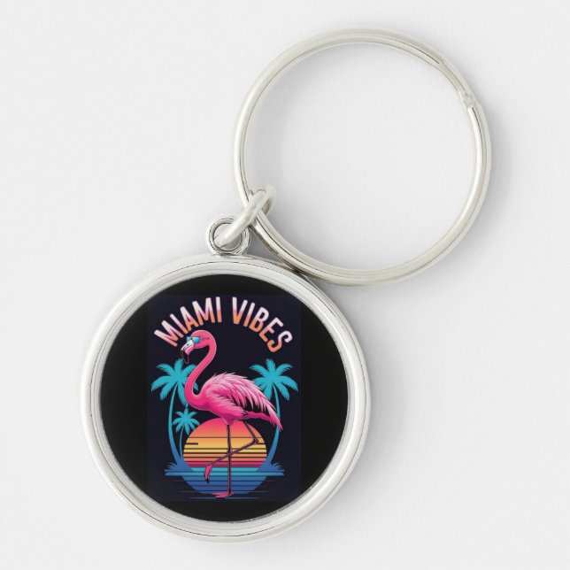 Porte-clés Conception de flamant rose d'été Miami Vibes-63454 (Devant)