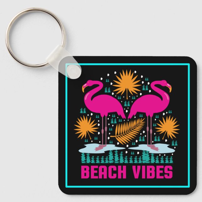 Porte-clés Conception de flamants roses de vibes de plage (Recto)