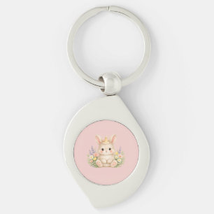 Porte-clés Conception de fleur sauvage de lapin duveteux pour