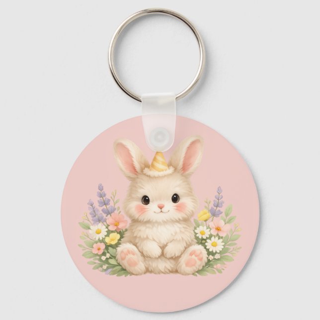Porte-clés Conception de fleur sauvage de lapin duveteux pour (Recto)