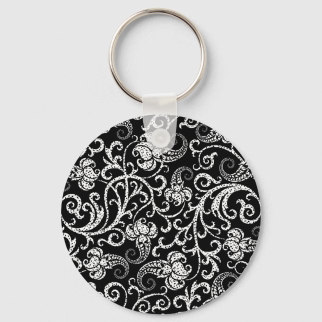 Porte-clés Conception de fleurs de dalmatien noir mignon (Recto)