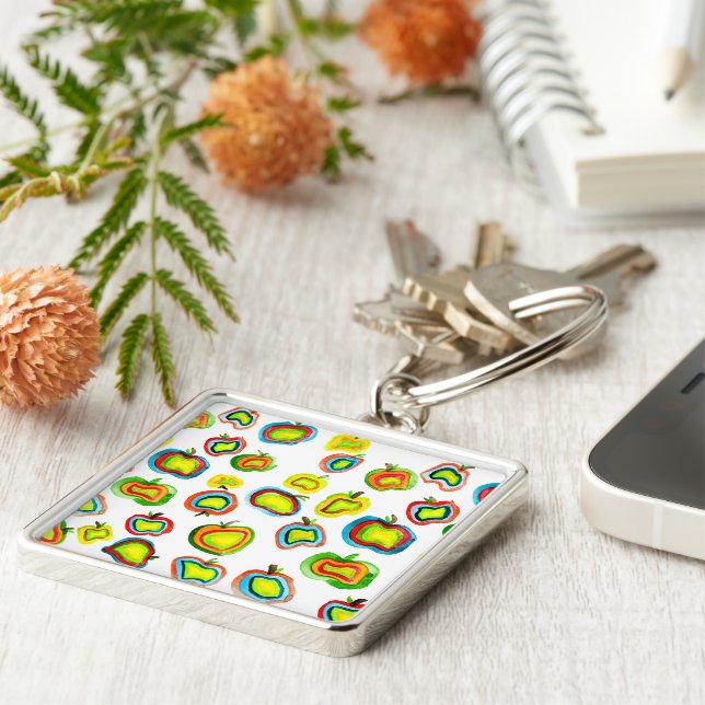 Porte-clés Conception de fruit d'aquarelle pomme funky (Côté)