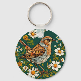 Porte-clés 🐦 Conception de la nature florale de l'oiseau col