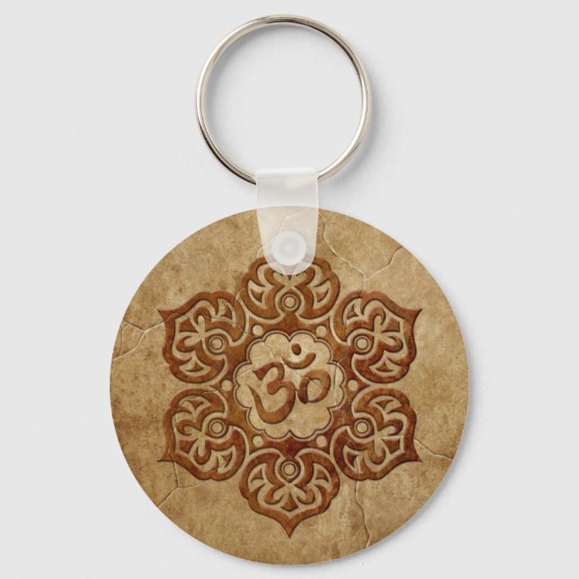 Porte-clés Conception de l'Aum Floral en pierre (Recto)