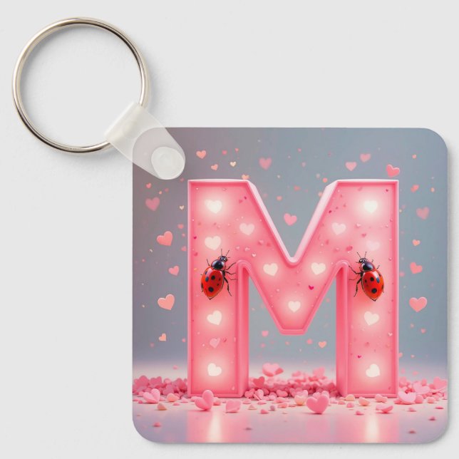 Porte-clés Conception de lettre M rose vif (Recto)