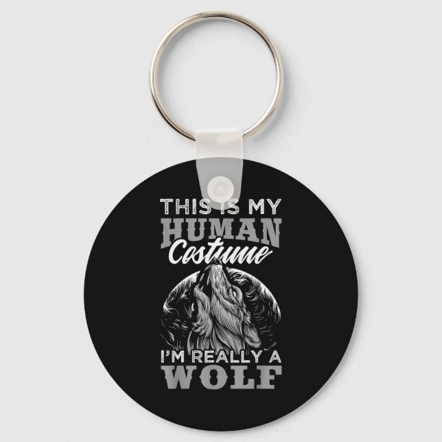 Porte-clés Conception de loup drôle Costume humain Je suis un (Recto)