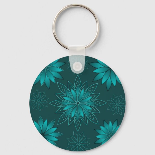 Porte-clés Conception de mandala à feuille de teal sur cyan f (Verso)
