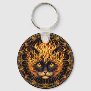 Porte-clés Conception de Mandala de chat de feu mystique