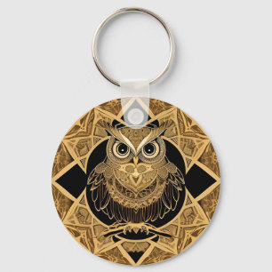 Porte-clés Conception de mandala de hibou décoratif en or
