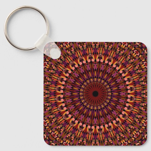 Porte-clés Conception de mandala marron floral (Recto)