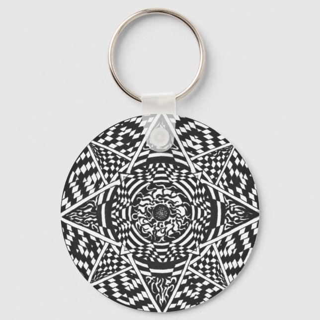 Porte-clés Conception de mandala noir et blanc (Recto)