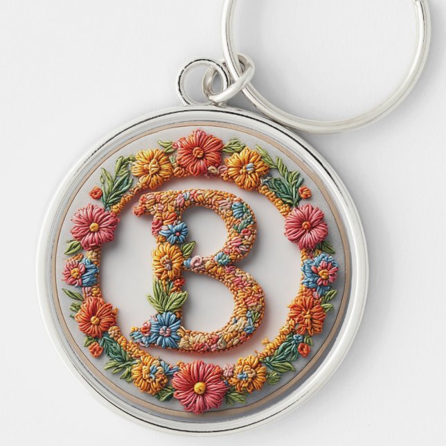 Porte-clés Conception de monogramme à lettre B florale (Devant)
