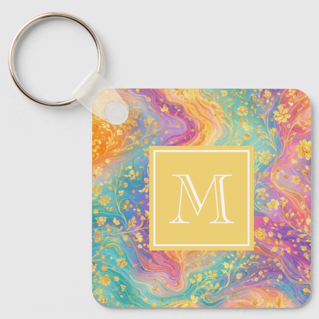 Porte-clés Conception de monogramme floral abstrait moderne p (Recto)