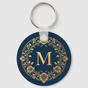 Porte-clés Conception de monogramme floral or élégant