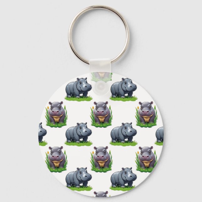 Porte-clés Conception de motif d'animal hippopotame Moo Deng  (Recto)