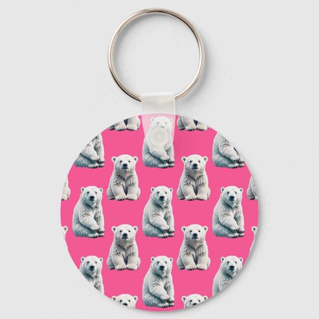 Porte-clés Conception de motif d'ours polaire rose  (Recto)