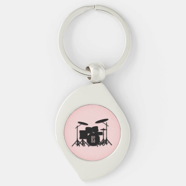 Porte-clés Conception de musique de batterie Monogram rose  (Devant)