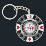Porte-clés Conception de puces de poker en argent - Monogramm<br><div class="desc">📌 VEUILLEZ LIRE ! ! Monogram Faux Silver, Black and Red Poker Chip porte - clé design prêt pour vous à personnaliser. 📌 Si vous avez besoin d'une personnalisation plus poussée, cliquez sur le bouton "Cliquez pour Customiser plus loin" ou "Customiser ou modifier la conception" et utilisez notre outil de...</div>