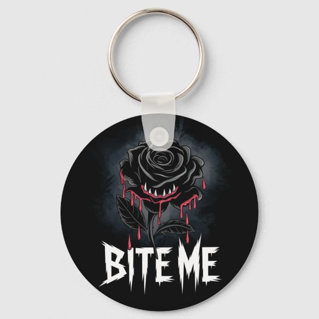 Porte-clés Conception de rose gothique 'Bite Me' audacieuse  (Recto)