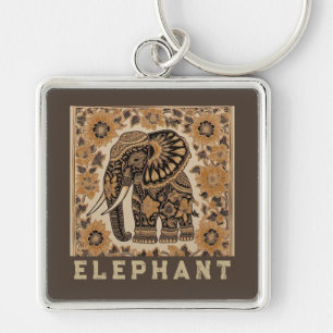 Porte-clés Conception de style vintage éléphant batik, Rétro