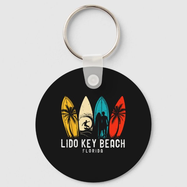 Porte-clés Conception de surfeur de plage de Retro Lido Key F (Recto)