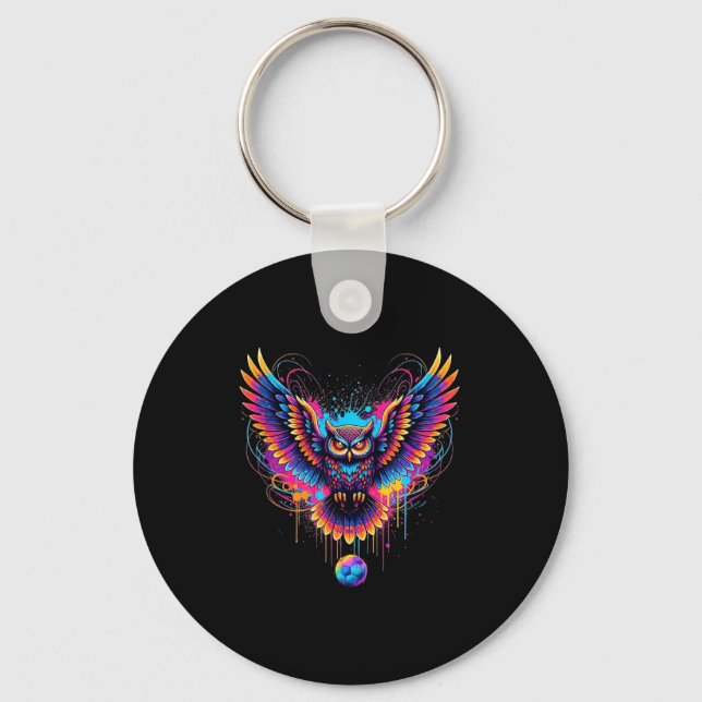 Porte-clés Conception de taches de peinture d'art de hibou de (Recto)