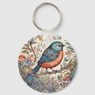 Porte-clés Conception de tissu scandinave oiseaux vintage
