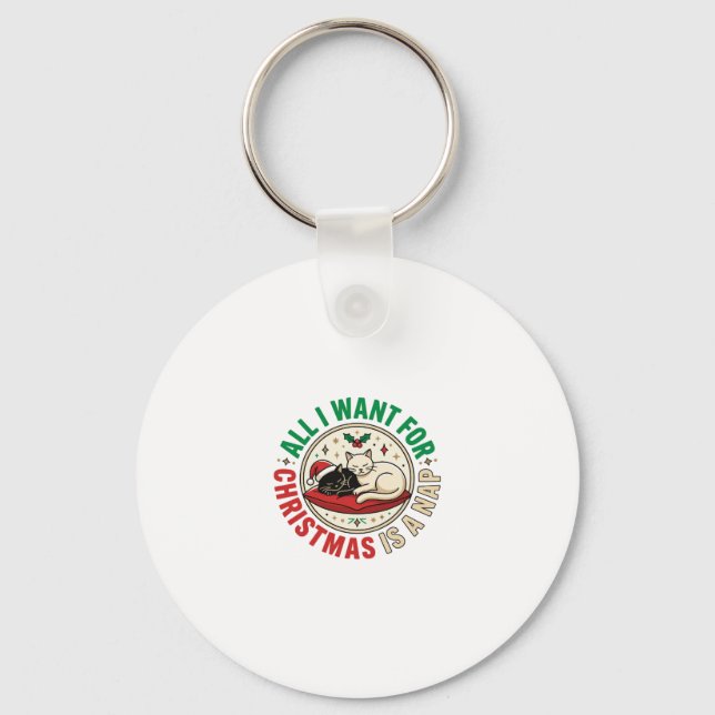 Porte-clés Conception de vacances de sieste de chat de Noël (Recto)