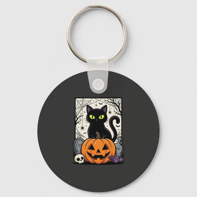 Porte-clés Conception de vecteur de citrouille de chat noir H (Recto)