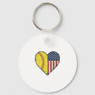 Porte-clés Conception de vecteur vintage de coeur de softball