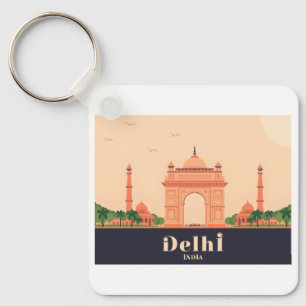 Porte-clés Conception de voyage pastel Delhi Inde